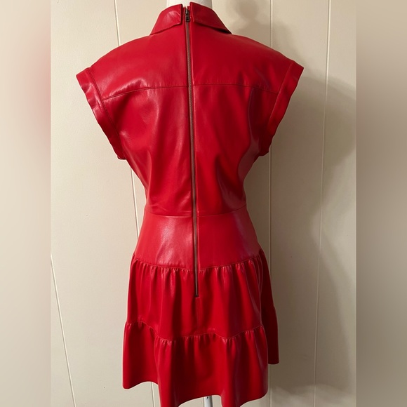 ALICE + OLIVIA Mila red Vegan Leather Deep V Twist-Front Mini Dress 10 - Picture 10 of 15